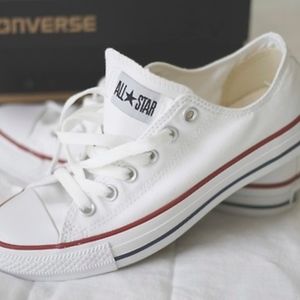 All white low top converse